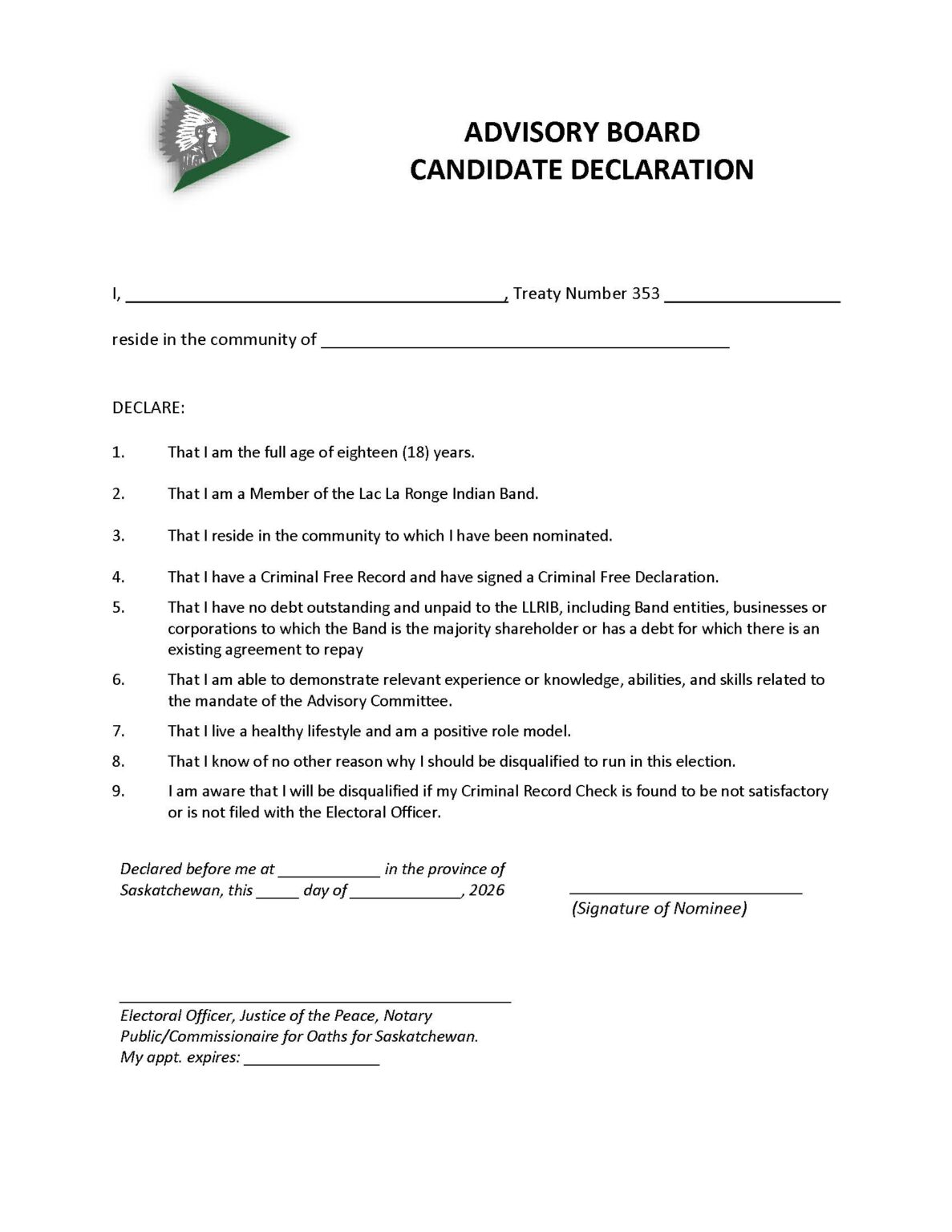 Nomination Form – Advisory Committee Election 2026 – Lac La Ronge ...