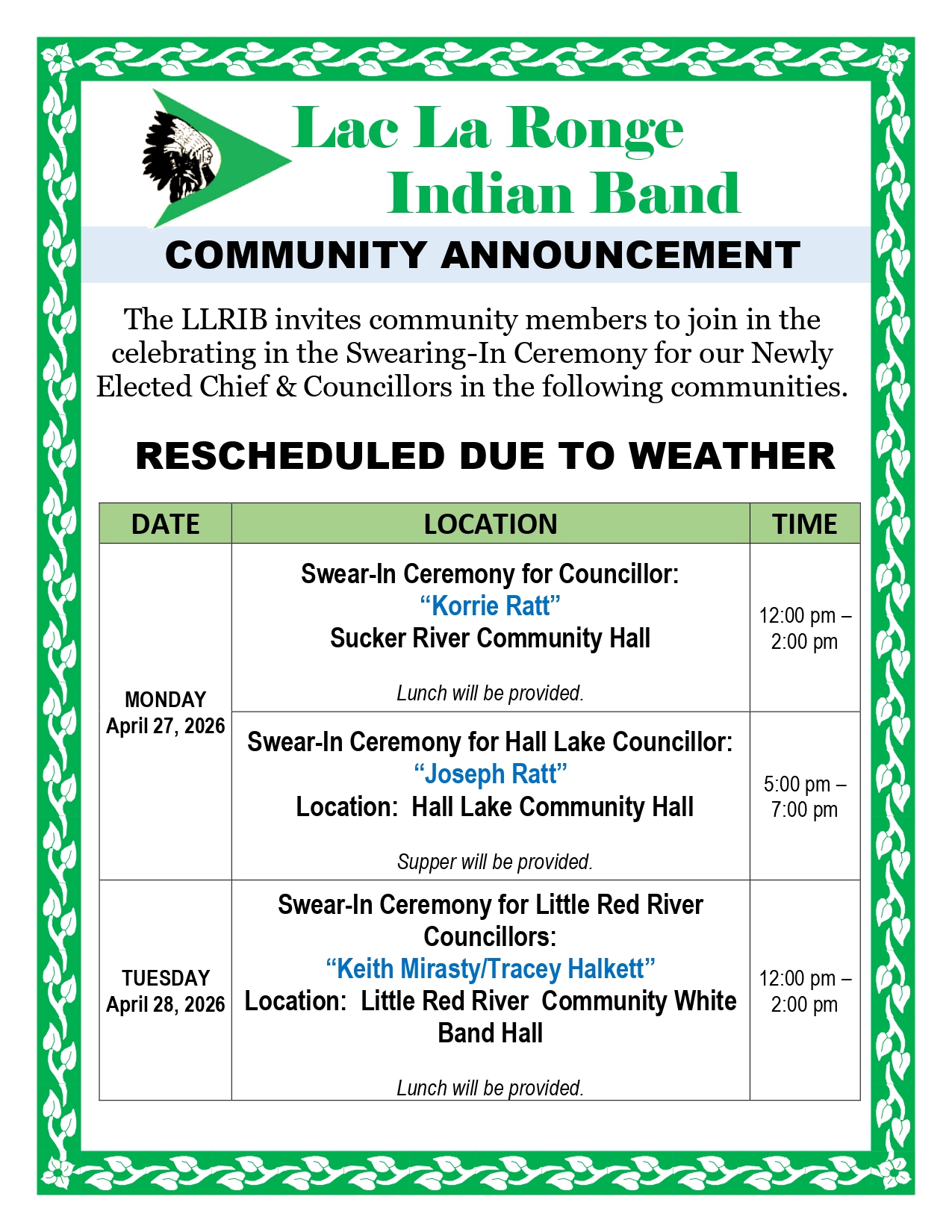 Swearing Ceremony Schedule